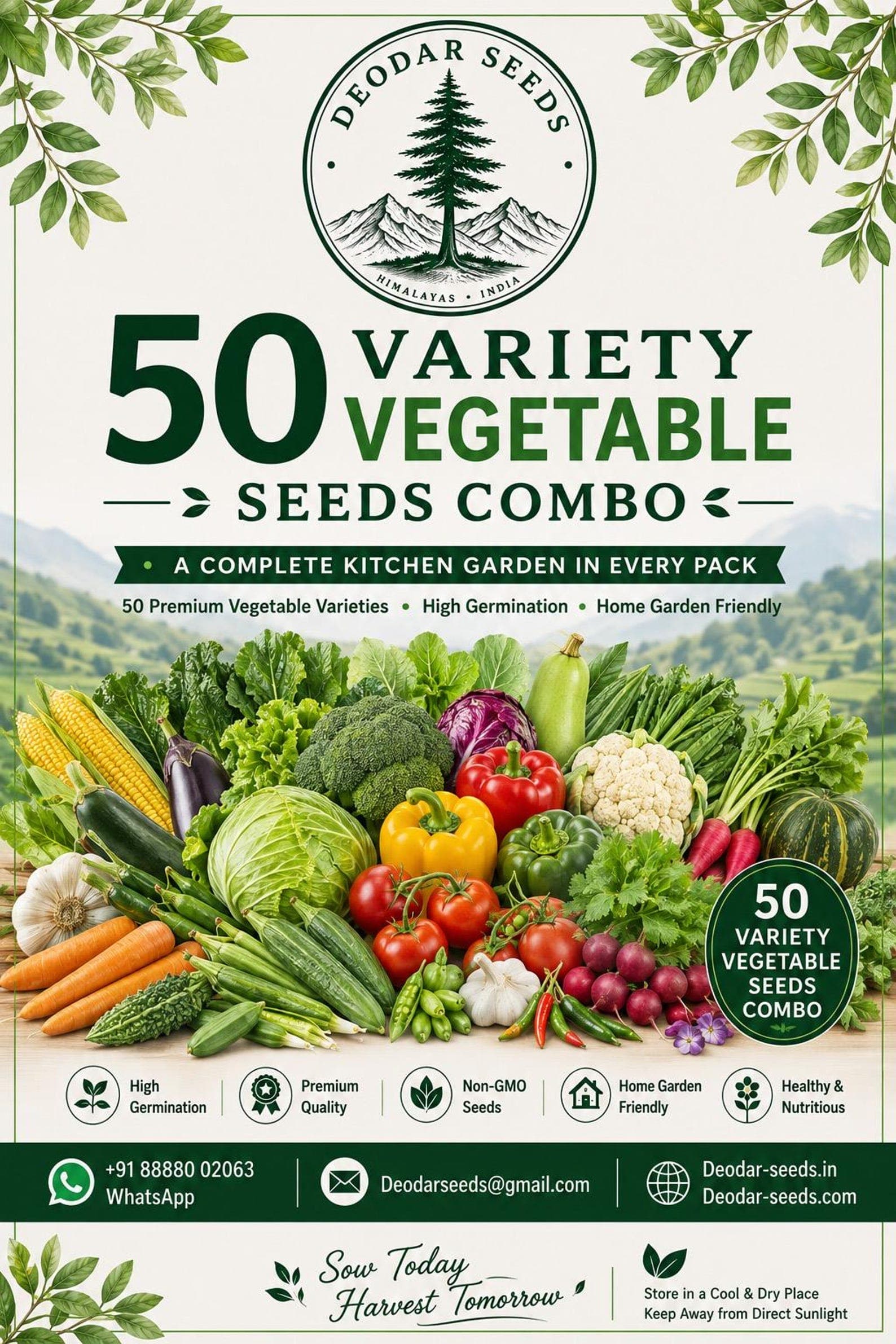 50 Vegetable Seeds Variety Pack – A Complete Kitchen Garden in Every Pack.