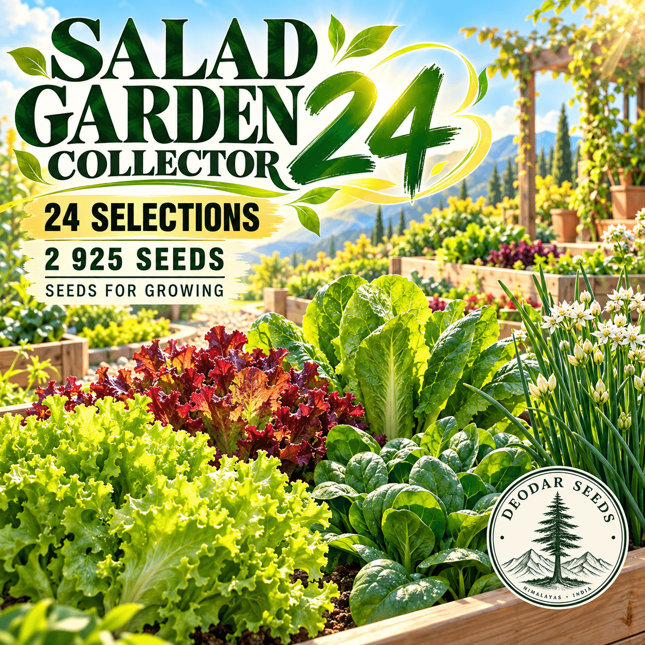 Salad Garden Collector 24 — 24 Seed Selections — AI-generated kit illustration