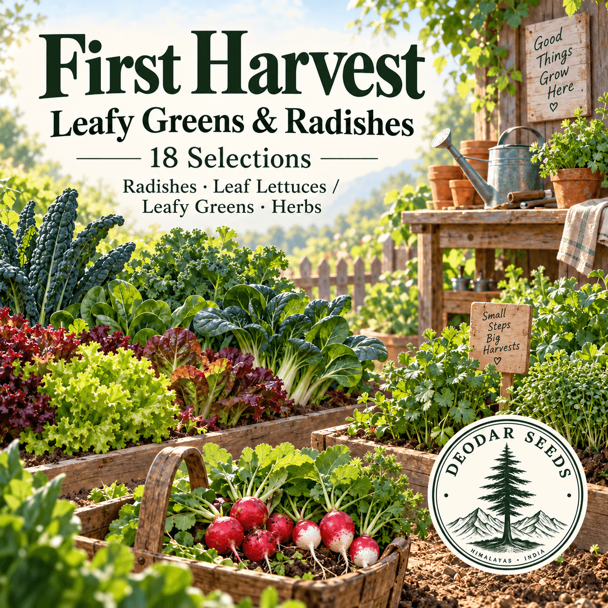 First Harvest Seed Collection — Leafy Greens & Radishes — 18 Selections